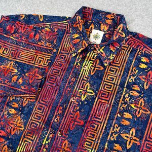 Territory Ahead Popover Shirt Mens Large Blue Orange Aztec Tribal Hawaiian Camp